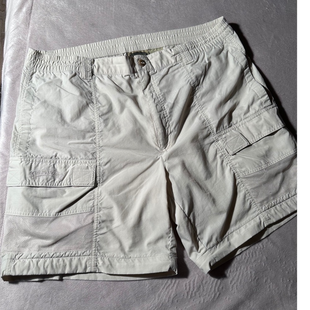 Field & Stream Mens Tan Nylon Cargo Shorts Large Hiking Fishing Utility Outdoor